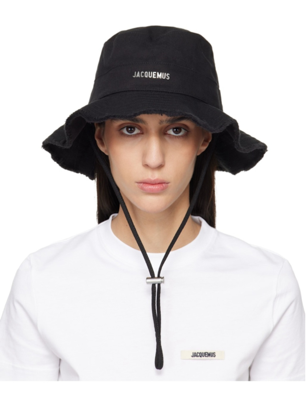 Jacquemus Le Bob Artichaut Black Frayed Bucket Hat Cotton Twill Sz 58 Unisex